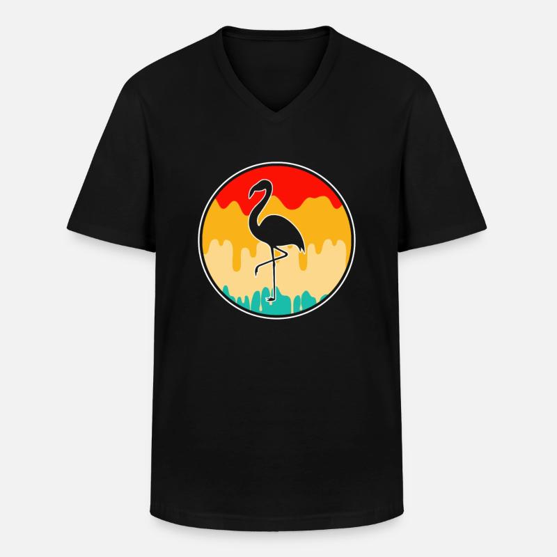 Flamingo Retro - Männer-T-Shirt mit V-Ausschnitt - Schwarz