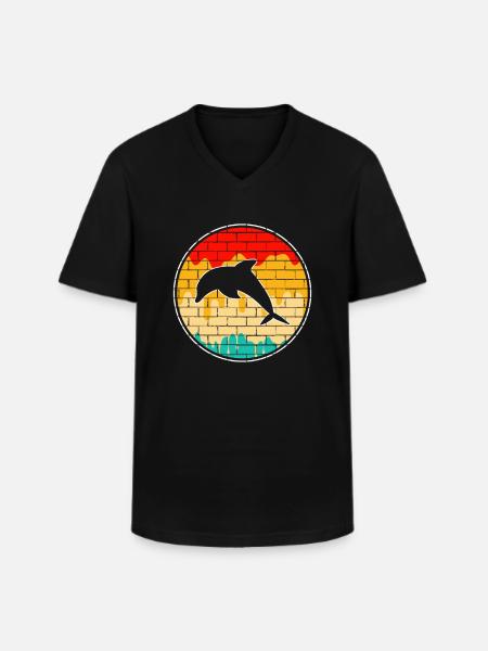 Delfin Retro - Männer-T-Shirt mit V-Ausschnitt - Schwarz