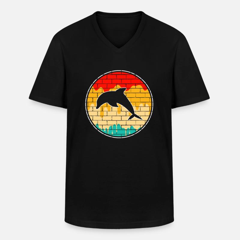 Dolphin Retro - Men's V-Neck T-Shirt - black