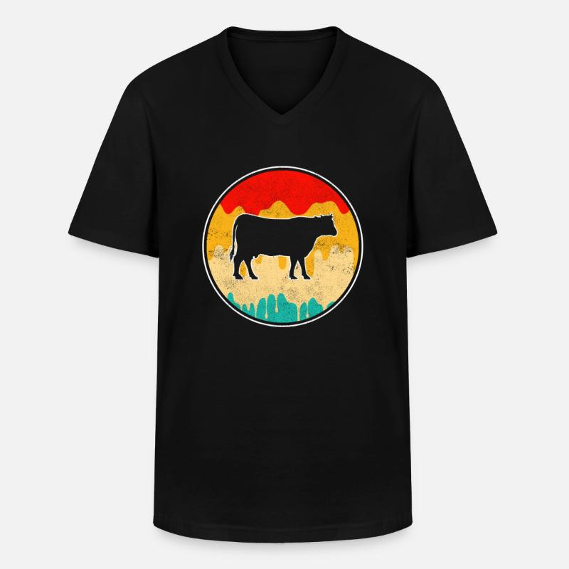 Kuh Rind Retro - Männer-T-Shirt mit V-Ausschnitt - Schwarz
