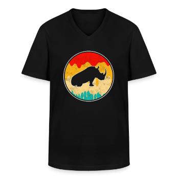 Rhino Rétro - T-shirt col V Homme - noir - Devant - AI Model Male 178 dark (178cm)