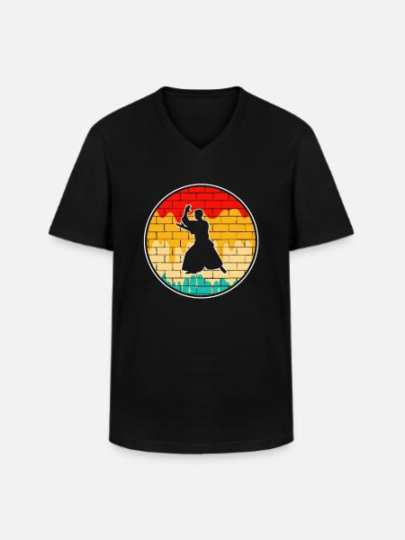 Aïkido Rétro - T-shirt col V Homme - noir