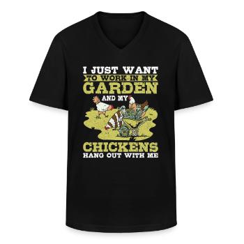 Travailler dans mon jardin Les poulets traînent avec moi Hühner - T-shirt col V Homme - noir - Devant - AI Model Male 178 dark (178cm)