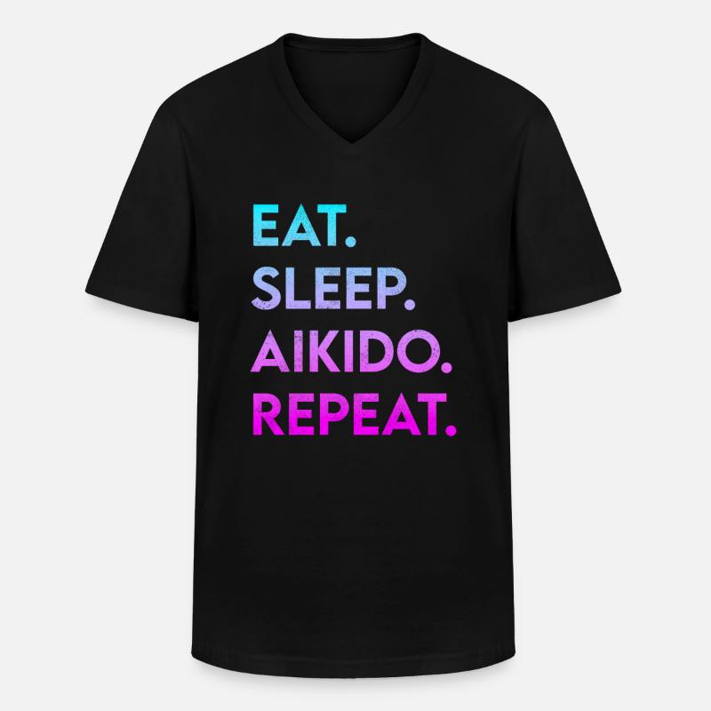 eat sleep aikido repeat - Männer-T-Shirt mit V-Ausschnitt - Schwarz
