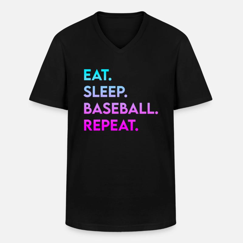 manger dormir baseball répéter - T-shirt col V Homme - noir
