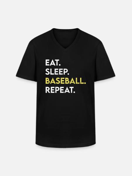 eat sleep baseball repeat - Men's V-Neck T-Shirt - black