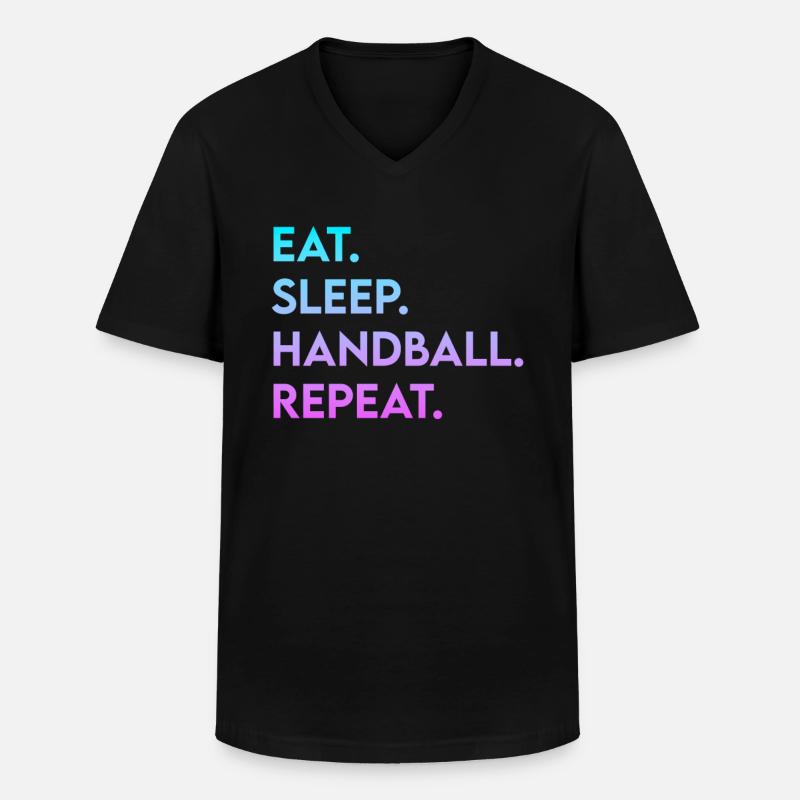 eat sleep handball repeat - Männer-T-Shirt mit V-Ausschnitt - Schwarz