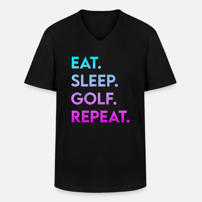 eat sleep golf repeat - Männer-T-Shirt mit V-Ausschnitt - Schwarz