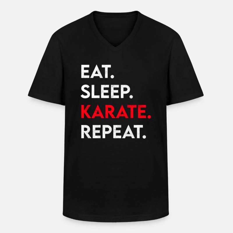 eat sleep karate repeat - Männer-T-Shirt mit V-Ausschnitt - Schwarz
