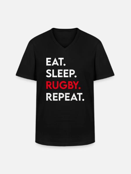 eat sleep rugby repeat - Men's V-Neck T-Shirt - black