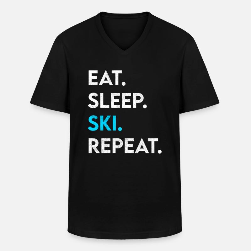 eat sleep ski repeat - Männer-T-Shirt mit V-Ausschnitt - Schwarz