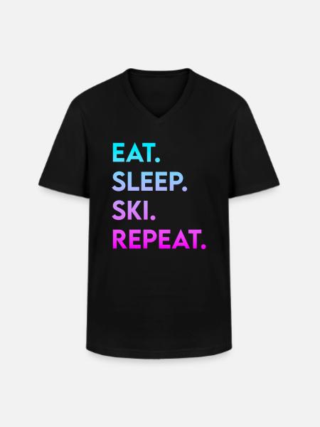 eat sleep ski repeat - Men's V-Neck T-Shirt - black