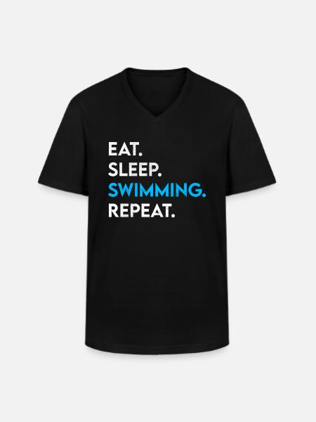 manger dormir nager répéter - T-shirt col V Homme - noir