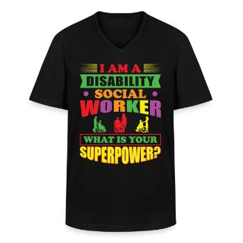 Je suis un travailleur social handicapé - T-shirt col V Homme - noir - Devant - AI Model Male 178 dark (178cm)