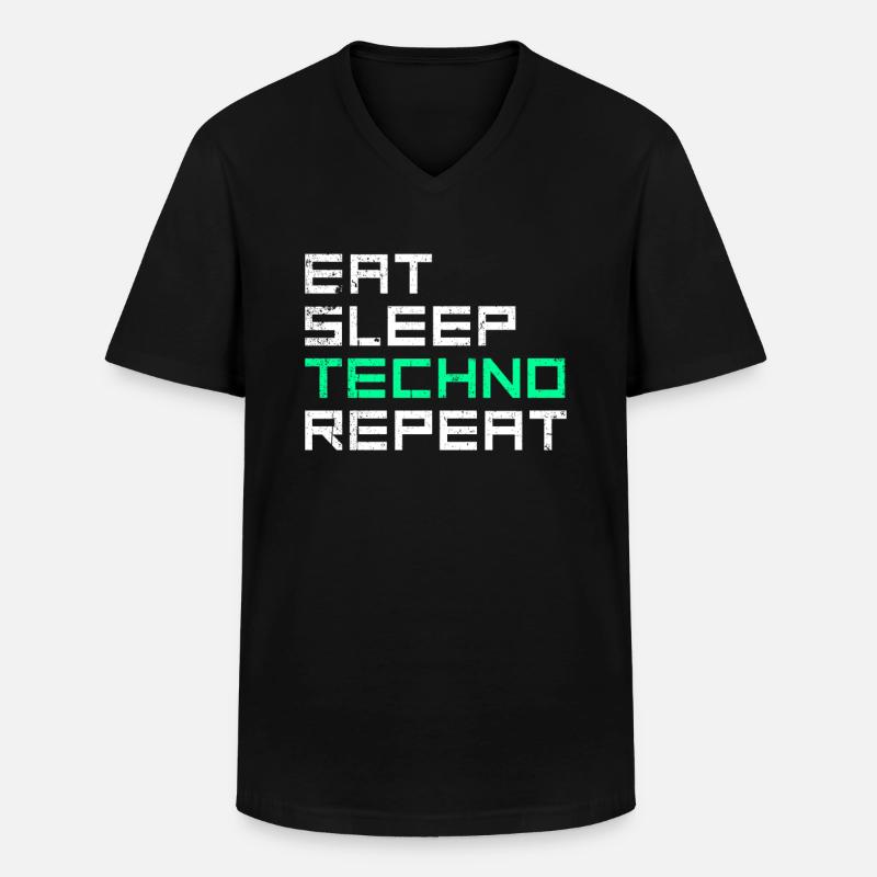 eat sleep techno repeat - Männer-T-Shirt mit V-Ausschnitt - Schwarz
