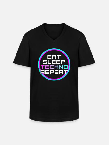 manger du sommeil techno répéter - T-shirt col V Homme - noir