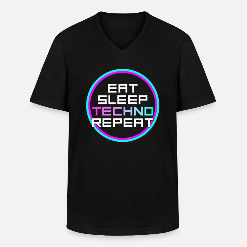 manger du sommeil techno répéter - T-shirt col V Homme - noir