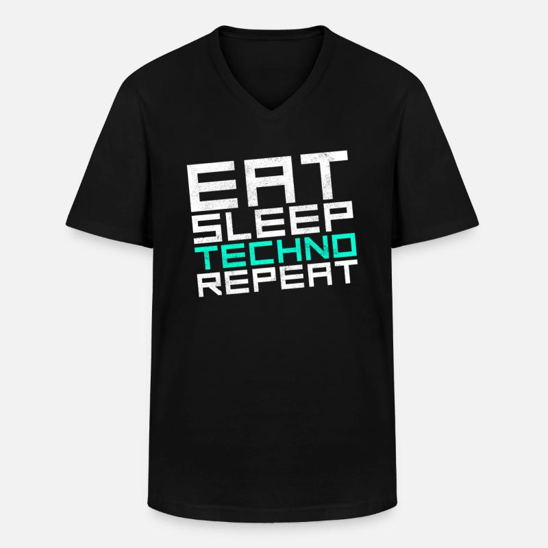 manger du sommeil techno répéter - T-shirt col V Homme - noir