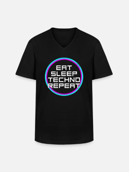 eat sleep techno repeat - Männer-T-Shirt mit V-Ausschnitt - Schwarz