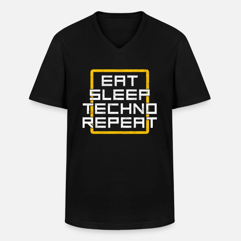 eat sleep techno repeat - Männer-T-Shirt mit V-Ausschnitt - Schwarz