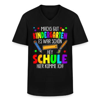 Machs gut Kindergarten Hey Schule hier komme ich - Männer-T-Shirt mit V-Ausschnitt - Schwarz - Vorne - AI Model Male 178 dark (178cm)