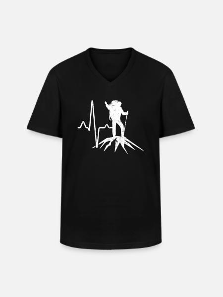 Hiking Mountains Heartbeat - Men's V-Neck T-Shirt - black