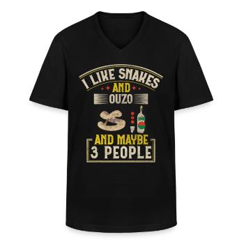 J’aime les serpents et l’ouzo et peut-être 3 personnes serpent - T-shirt col V Homme - noir - Devant - AI Model Male 178 dark (178cm)