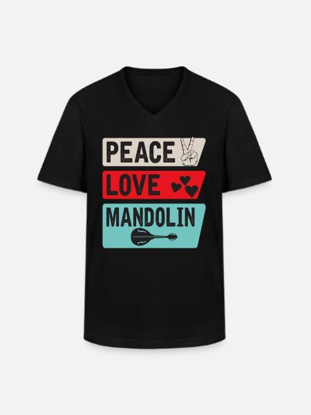 Peace Love Mandolin Banjo Mandolin - Men's V-Neck T-Shirt - black