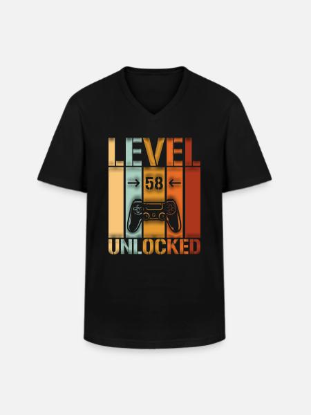 58th Birthday Level 58 unlocked - Men's V-Neck T-Shirt - black