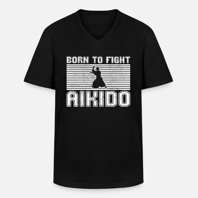 Aikido - Männer-T-Shirt mit V-Ausschnitt - Schwarz