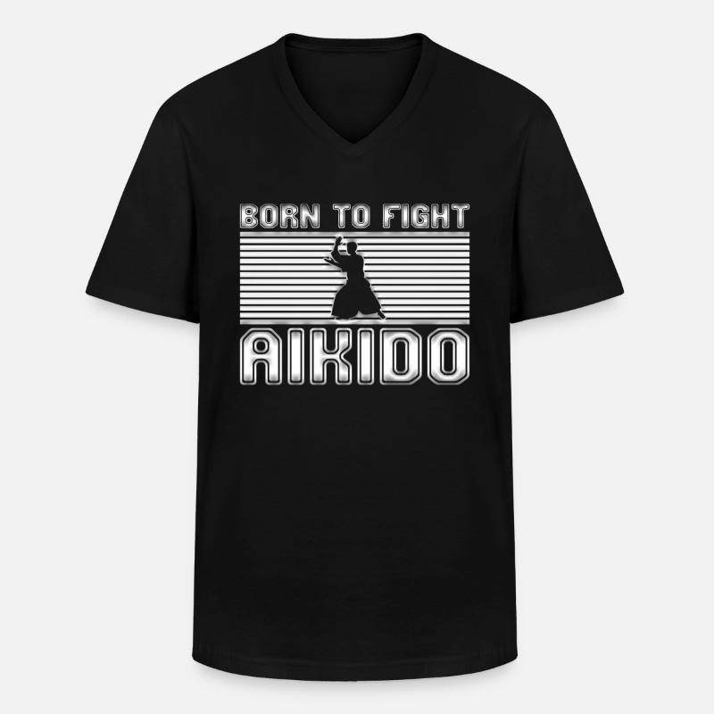 Aikido - Männer-T-Shirt mit V-Ausschnitt - Schwarz