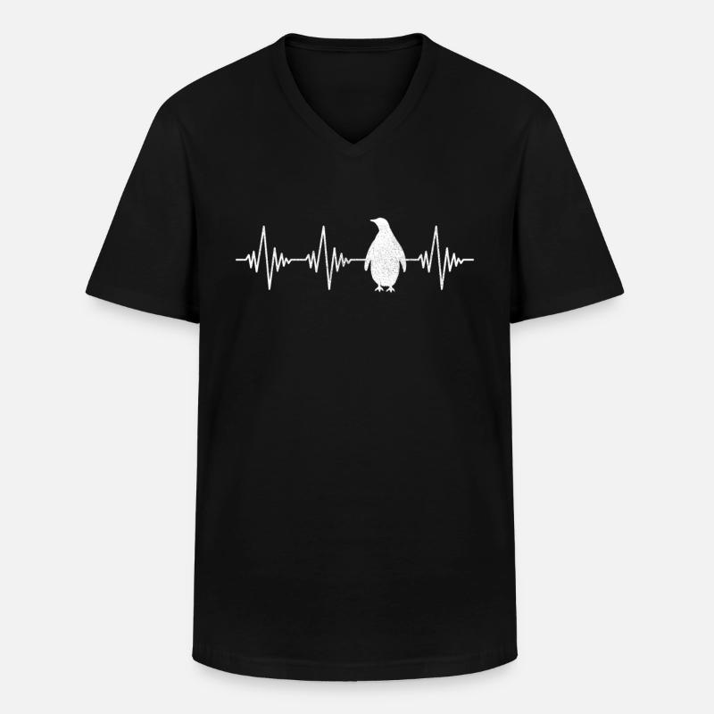 Pinguin Herzschlag - Männer-T-Shirt mit V-Ausschnitt - Schwarz