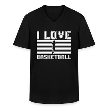 I love basketball - Men's V-Neck T-Shirt - black - Front - AI Model Male 178 dark (178cm)