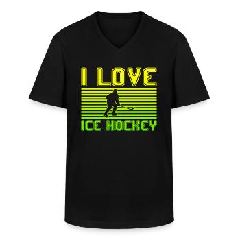 I love ice hockey - Men's V-Neck T-Shirt - black - Front - AI Model Male 178 dark (178cm)