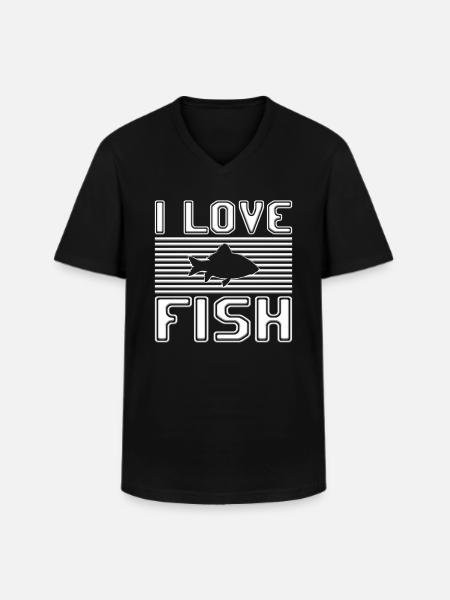 I love fish - Männer-T-Shirt mit V-Ausschnitt - Schwarz