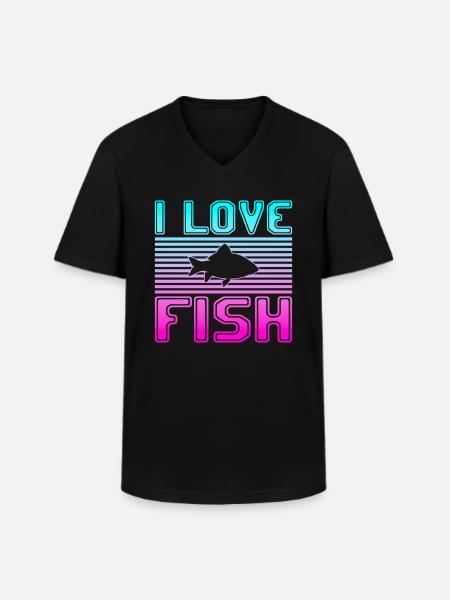 I love fish - Men's V-Neck T-Shirt - black