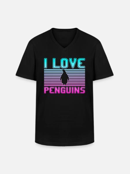 I love penguins - Men's V-Neck T-Shirt - black
