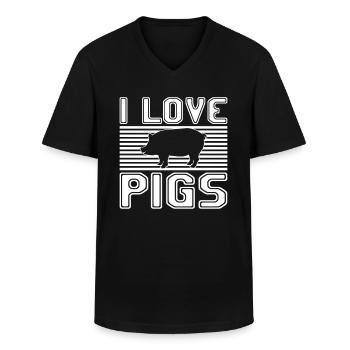 J’adore les cochons - T-shirt col V Homme - noir - Devant - AI Model Male 178 dark (178cm)
