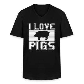 J’adore les cochons - T-shirt col V Homme - noir - Devant - AI Model Male 178 dark (178cm)