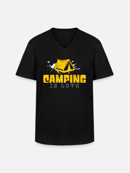 camping slogan - Men's V-Neck T-Shirt - black