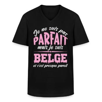 Je ne suis pas parfaite mais je suis Belge - T-shirt col V Homme - noir - Devant - AI Model Male 178 dark (178cm)