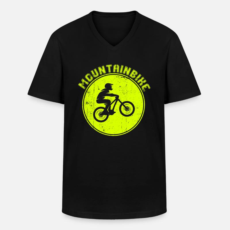 Mountainbiking - Männer-T-Shirt mit V-Ausschnitt - Schwarz