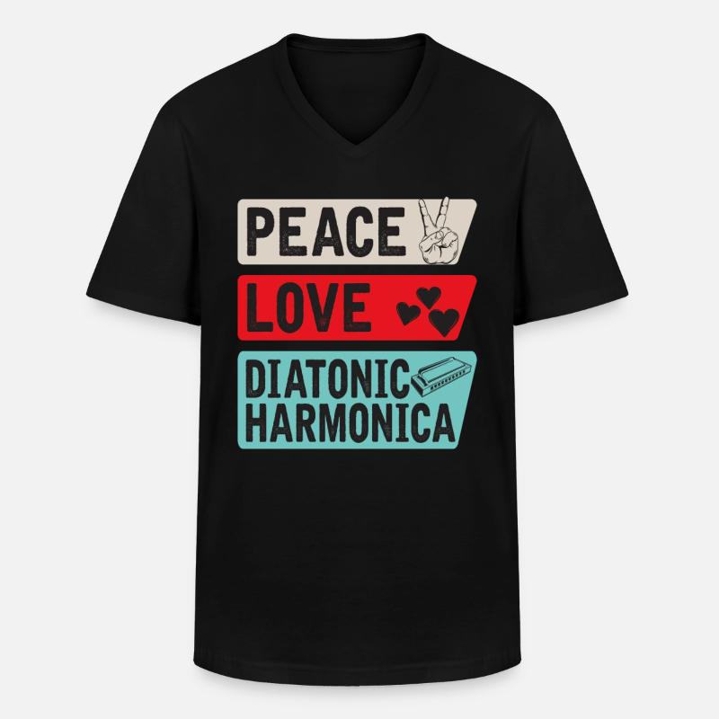 Peace Love Diatonic Harmonica Instrument - Men's V-Neck T-Shirt - black