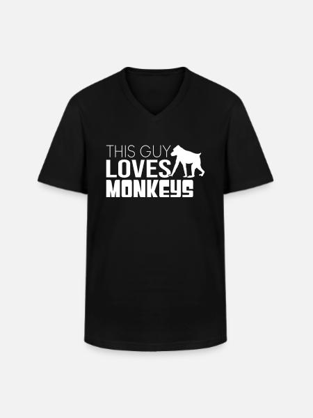 This guy loves monkeys - Men's V-Neck T-Shirt - black