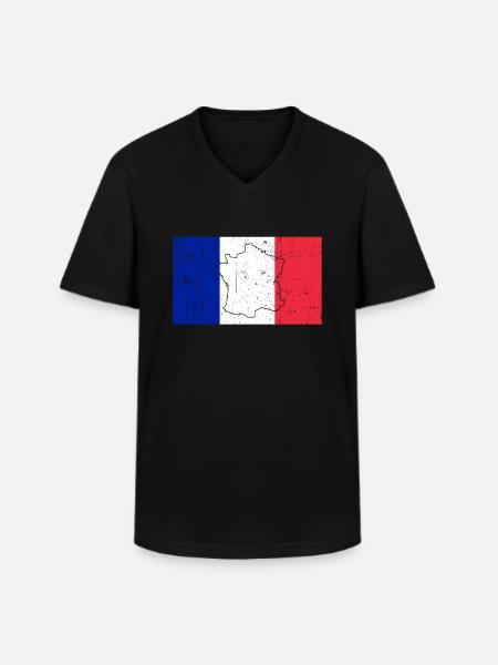France Flag - Men's V-Neck T-Shirt - black