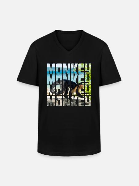Singe - T-shirt col V Homme - noir