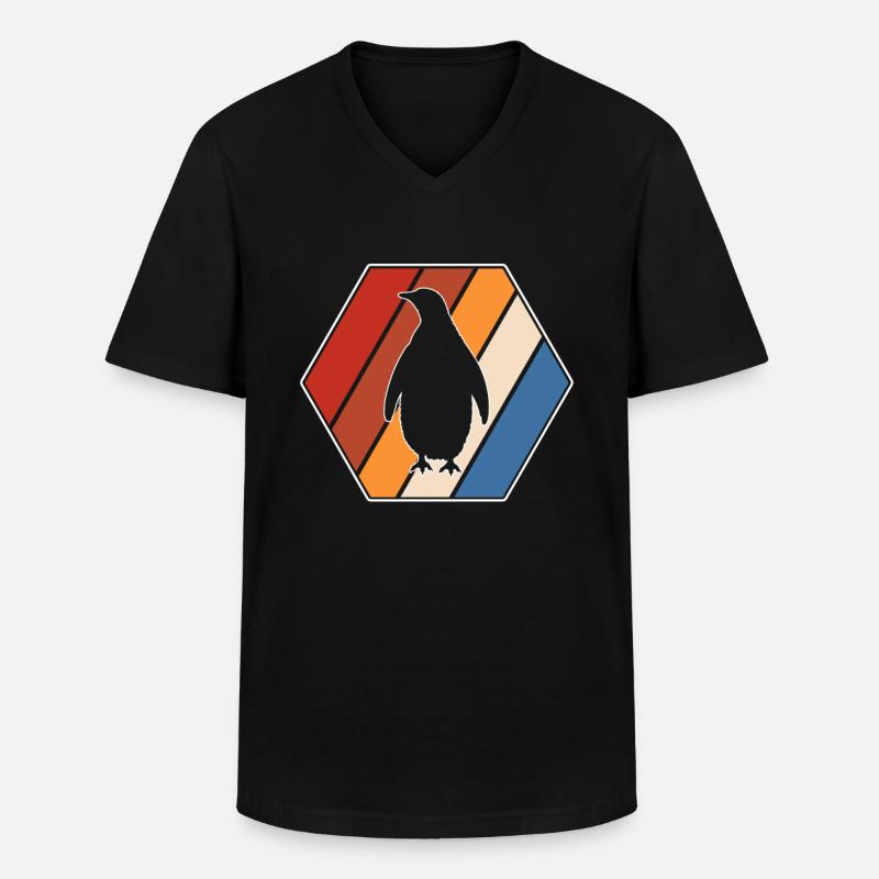 Pinguin Retro - Männer-T-Shirt mit V-Ausschnitt - Schwarz