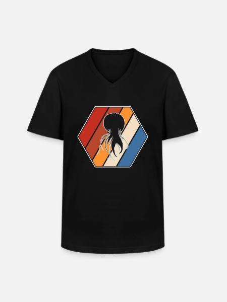 Jellyfish Retro - Men's V-Neck T-Shirt - black