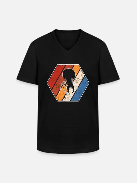 Jellyfish Retro - Men's V-Neck T-Shirt - black