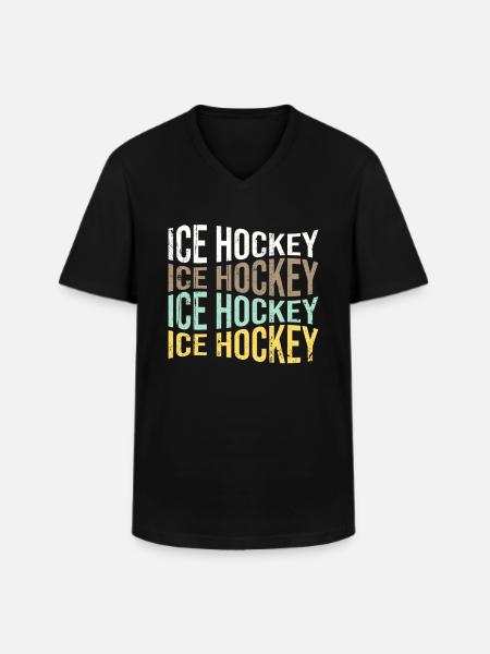 Eishockey - Männer-T-Shirt mit V-Ausschnitt - Schwarz